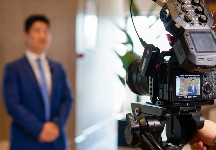 A professional camera filming a corporate production